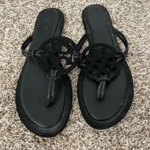 TORY BURCH Miller Pave Logo Thong Sandal w/Crystals Women's size 9.5 (40) Black
